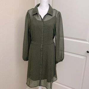 Nordstrom Caslon Shirt Dress Women’s Olive Midi sheer slip dress career Size L